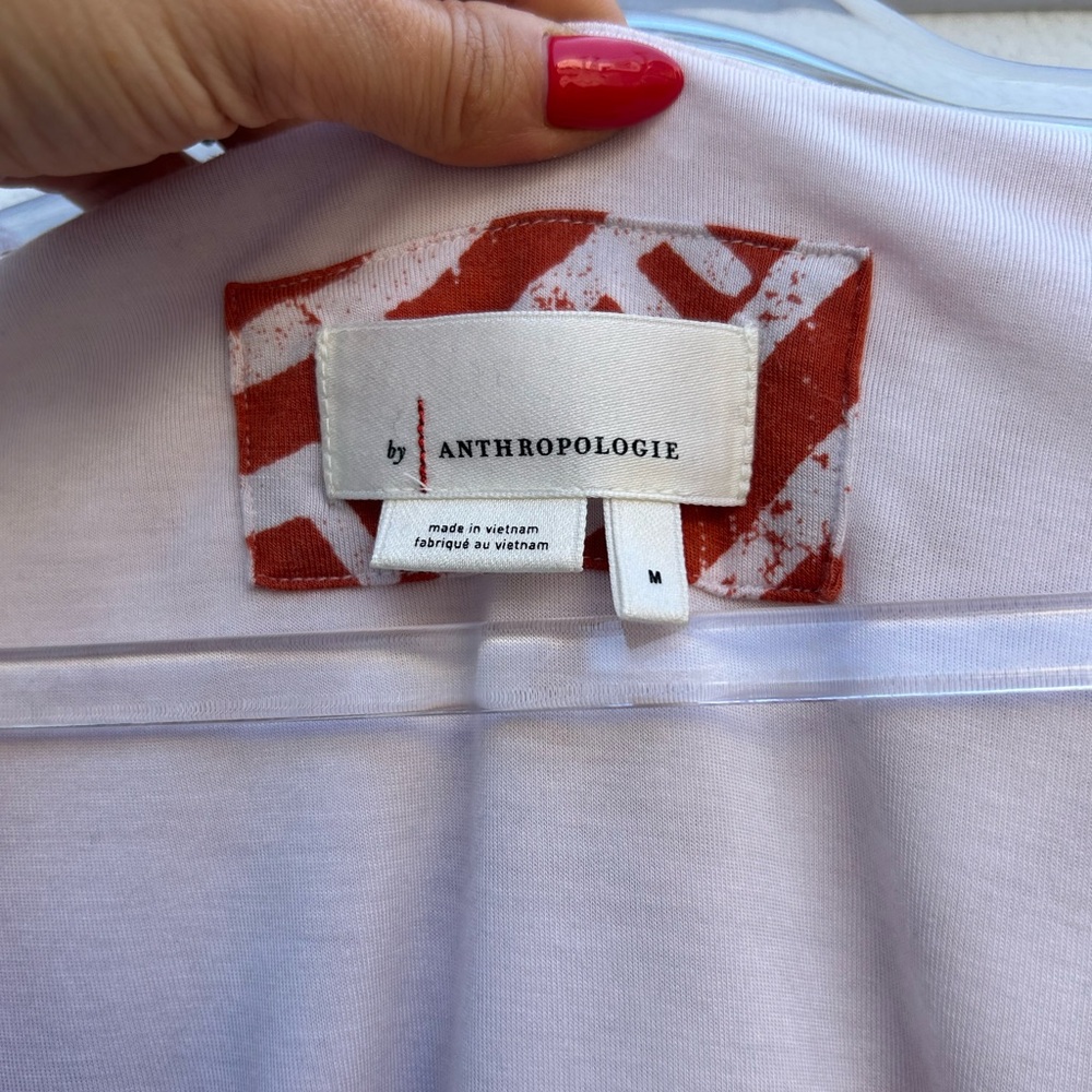 By Anthropologie Top Women M Bodhi Wrap Cropped Tie Front Orange White Tropical - Picture 4 of 10